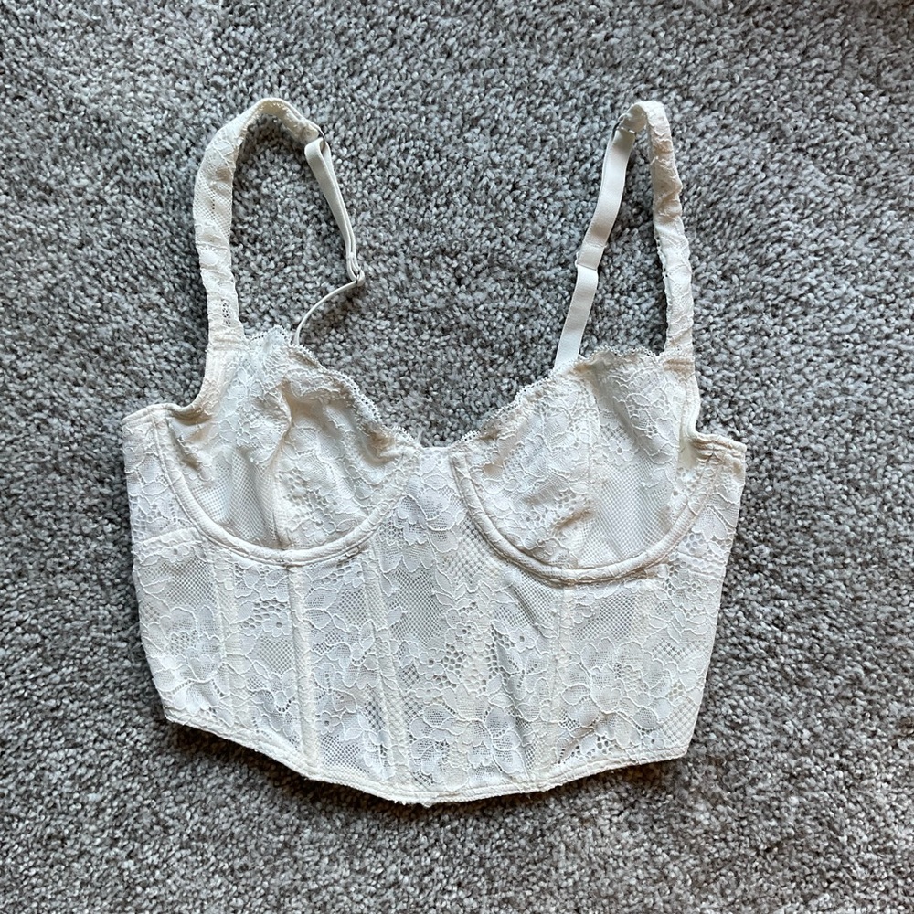 White Lace Longline Bustier Crop Top